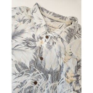 Tommy Bahama Shirt Men's L Gray Short Sleeve Floral Button Up Hawaiian 100% Silk